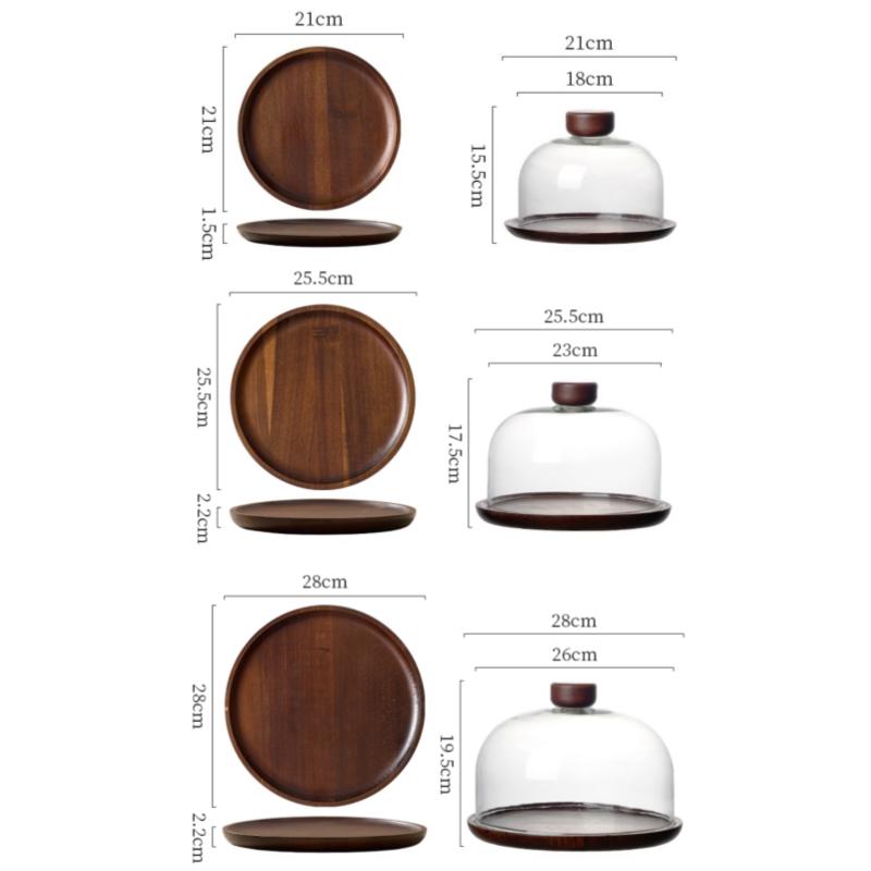 Wooden Plate Transparent Cover Cake Plate Tray Dessert Cake Dust-proof Tray Desktop Storage Container Party Accessories