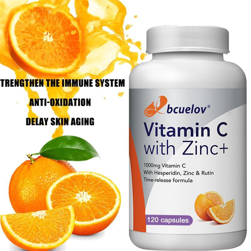 Bcuelov Vitamin C and Zinc Capsules contain 1000mg of Pioside to enhance immunity and brighten skin tone 120 capsules