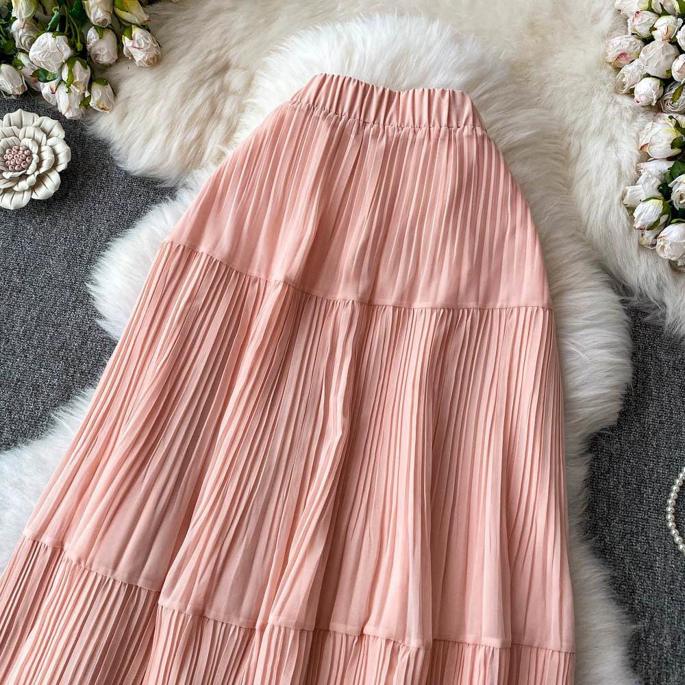 Dimanaf Jupes élégantes en mousseline de soie, taille élastique, plissée, maille, été 2025