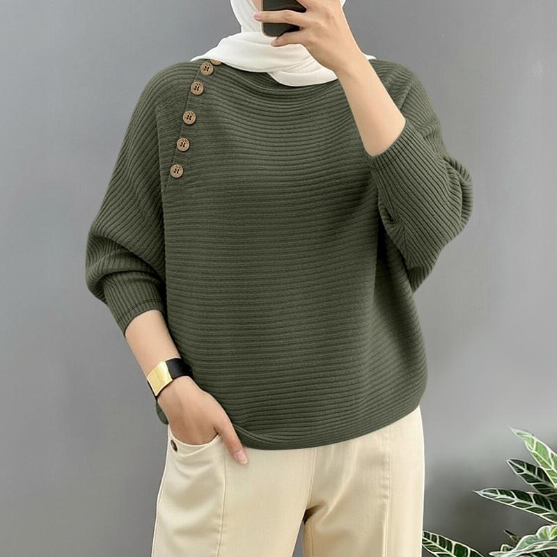 ZANZEA Women Casual Round Neck Solid Color Long Sleeve Retro Blouse