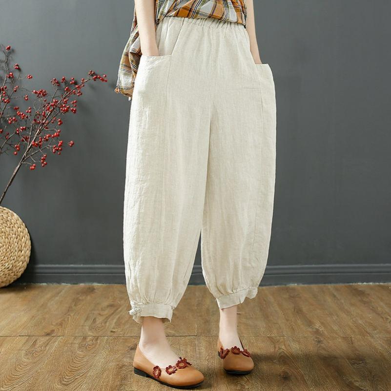 Cotton and Linen Bloomers Women's Summer Nine-point Pants Literary Solid Color Casual Loose Feet All-match Harem Pants