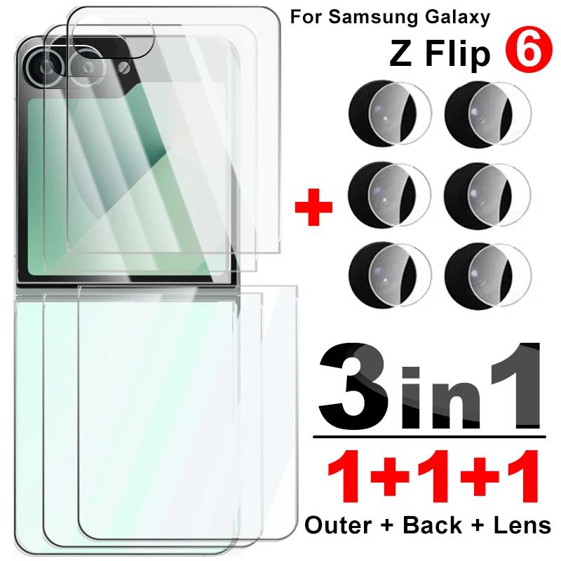 9in1 Back Tempered Glass Case For Samsung Galaxy Z Flip 5 6 Flip6 ZFlip6 Screen Protector Film Camera Lens Protective Glass Film