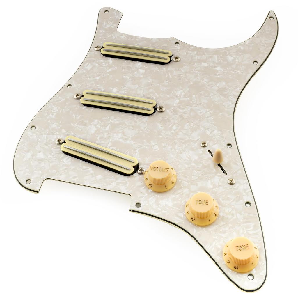 Musiclily Pro-SE ST-DPHC SSS Pre-Wired Stratocaster Pickguard Aged White Pearl Ceramic Single Coil Humbucker