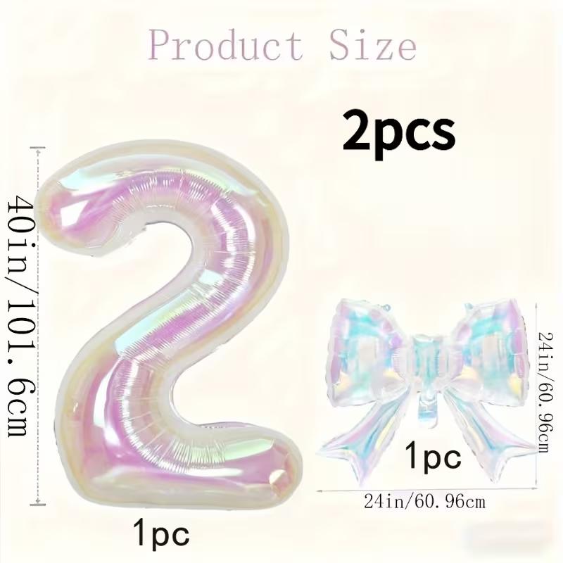 2pcs Colorful Transparent Digital Balloon 0-9 Colorful Bow Balloon, Used for Birthday Parties and Anniversary Decoration