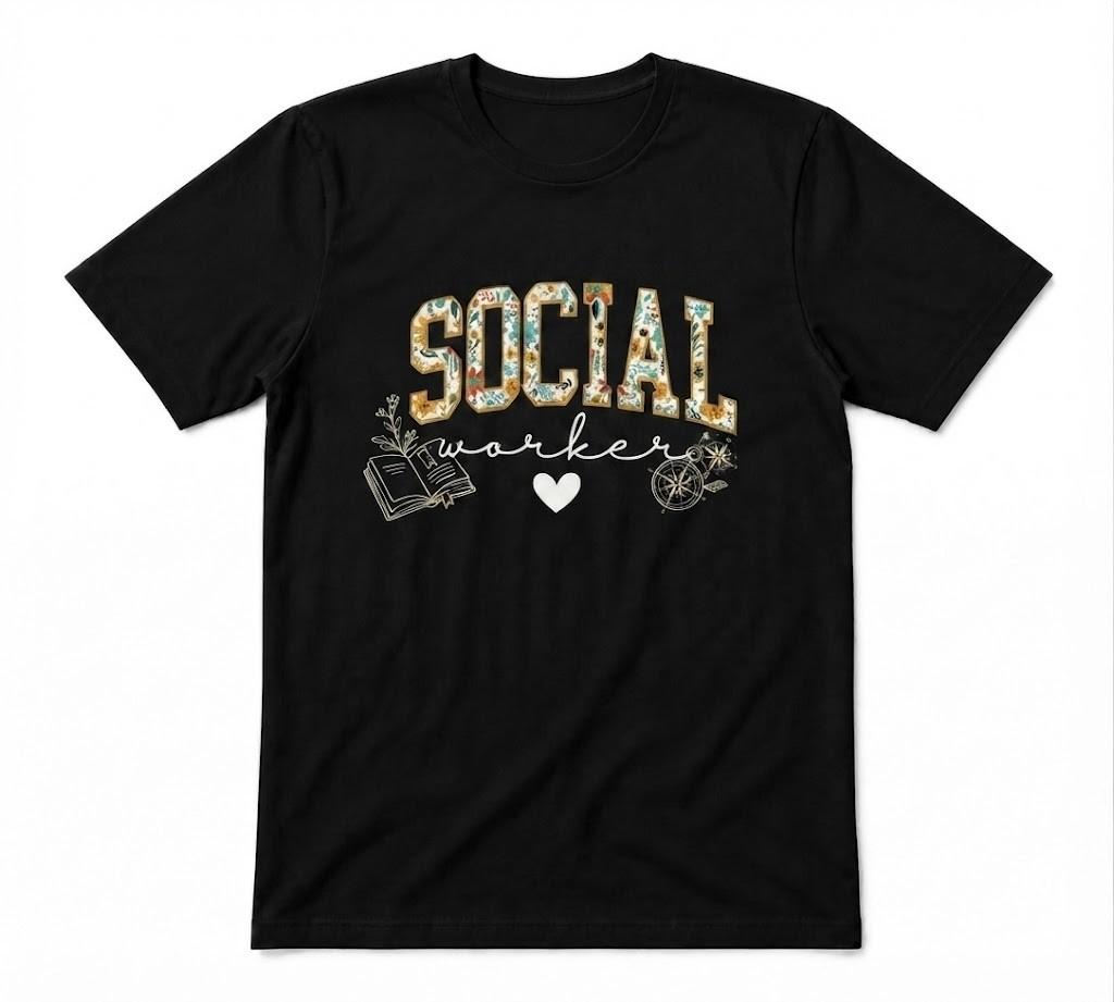 Floral Social Worker Social Worker Therapist Worker Gift Tee Black T-shirt