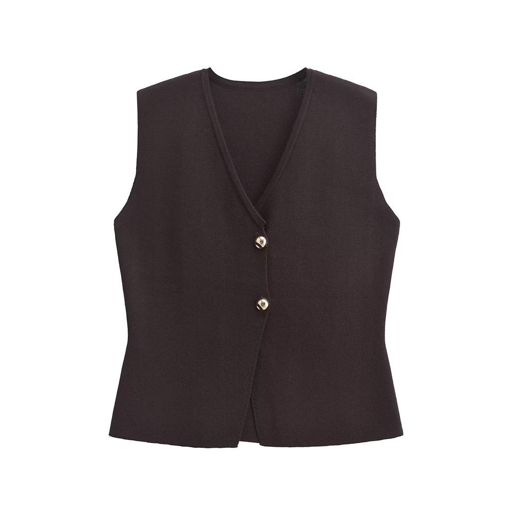 

Женский трикотажный облегающий топ-жилет без рукавов Осень/Зима 2024 Small кофейный