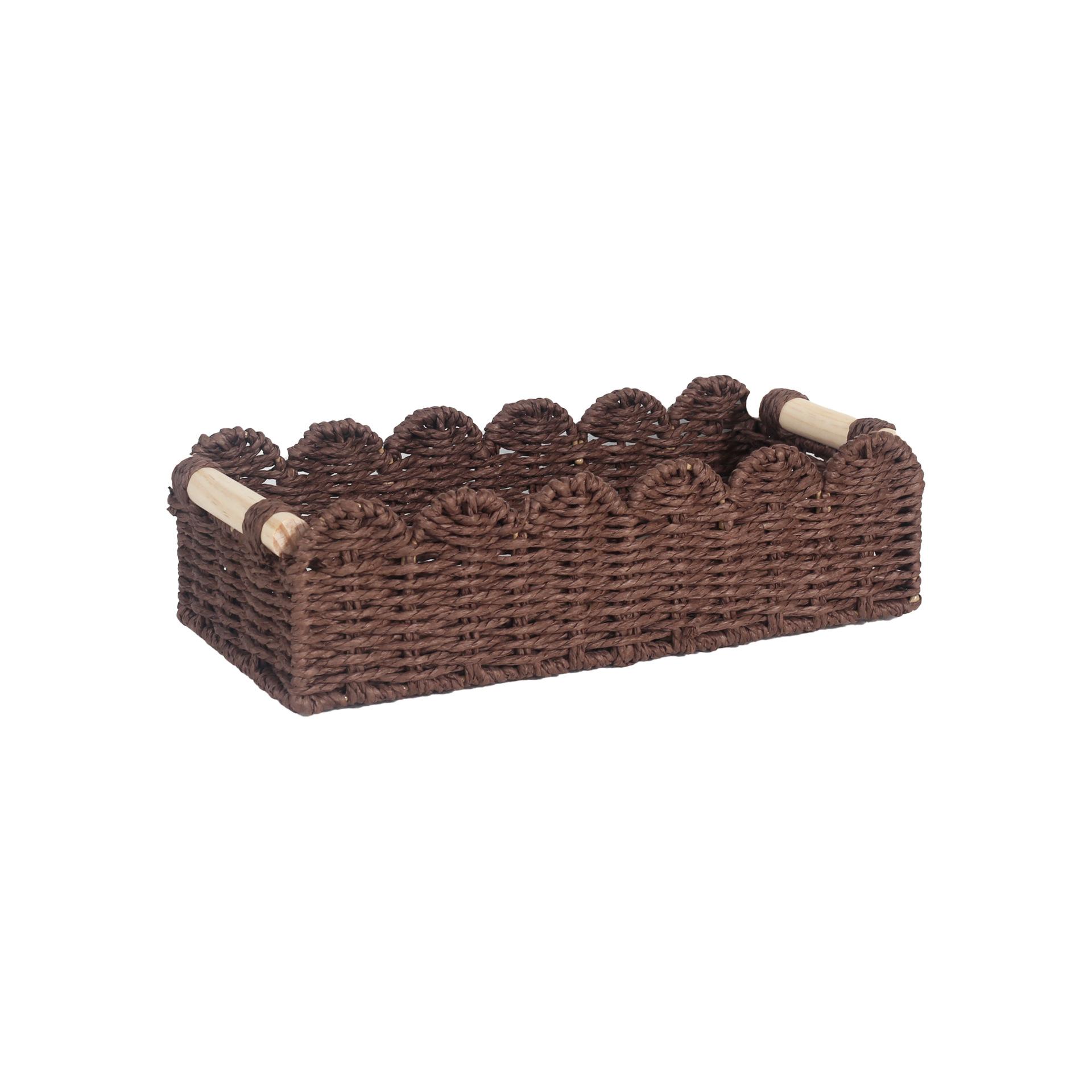 

Hand-Woven Imitation Rattan Storage Basket Tabletop Organizer for Snacks, Cosmetics Home Sundries 35.5 16 10cm коричневий