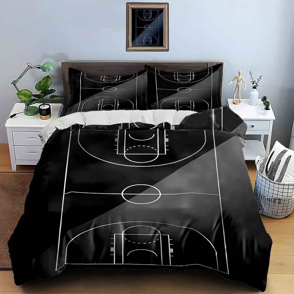 Basketballplatz-Design. Bettwäsche Bettbezug-Sets Bettbezüge Kissenbezüge Geschenke (1 * Bettbezug 2 * Kissenbezüge, ohne Bettdecke)