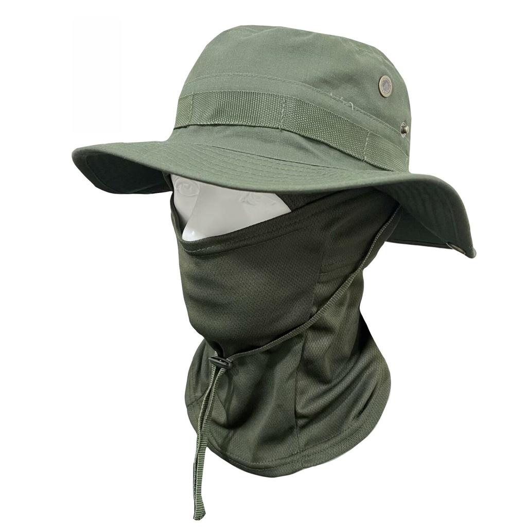 Outdoor Camouflage Taktischer Fischerhut Kapuzen-Set Gesichtsmaske Sonnenschutz Polyester Vier Jahreszeiten für Radfahren Bergsteigen