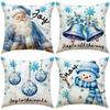 Winterblau Weihnachts-Kissenbezug Cartoon Weihnachtsmann Schneemann Glocke Weihnachtsbaumkugel Sofa Ornament Frohe Weihnachten Sofa Auto Kissenbezug