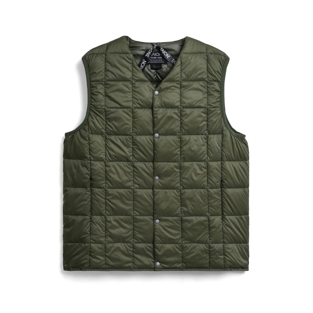 Taion Button Inner Down XL Men's V-Neck Vest, D.OLIVE,