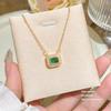 Emerald Square Pendant Necklace with Micro-Paved Diamonds - Retro French Style, Versatile Jewelry for a Simple, Stylish Look