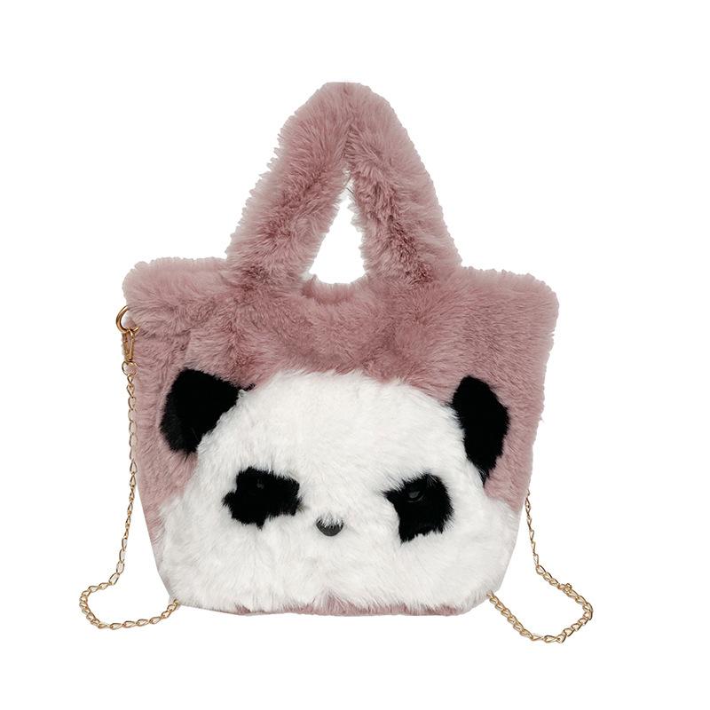 Women's Cute Panda Handbags Faux Fur Purses Plush Fluffy Shoulder Bag for Women Furry Tote Bag for Fall Winter Crossbody Bag Large-Capacity Bucket Bag