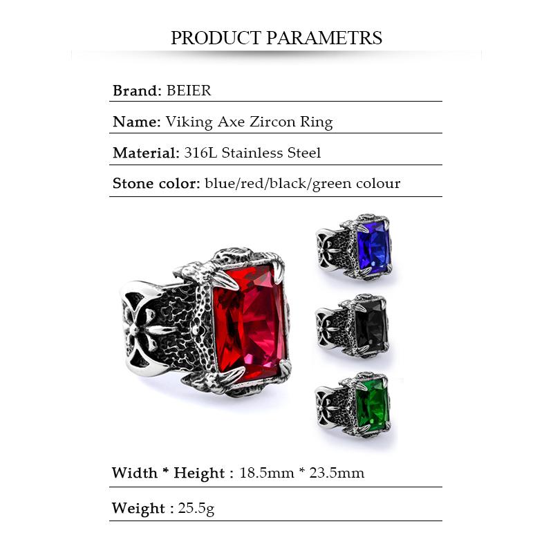 316L Stainless Steel VIKING Colorful Stone Trend Men's Ring Double-Sided  High Quality Jewelry