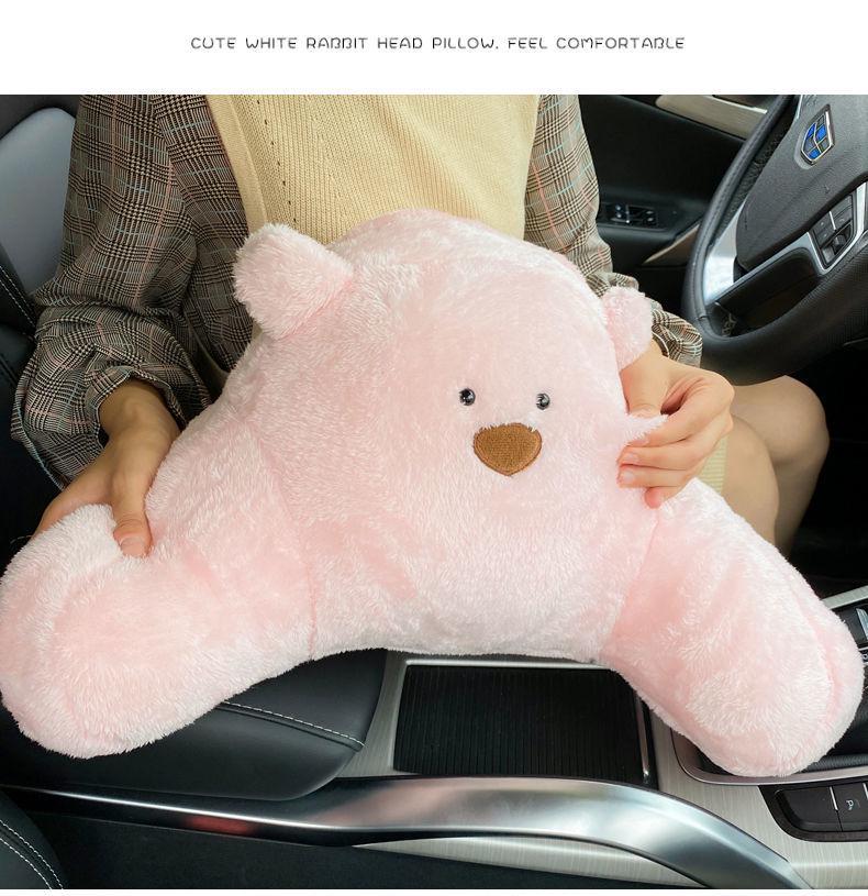 Cartoon Car Headrest Neck Pillow: Cute Plush Winter Lumbar Support for Women