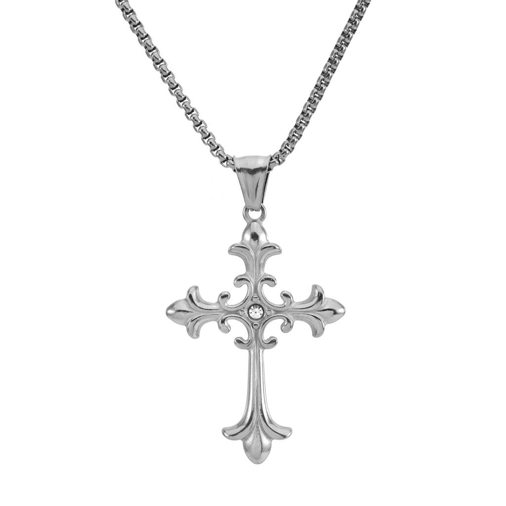 European and American Titanium Steel Hip Hop Cross Personality Men's Necklace Pendant Gothic Premium Versatile Street Sweater Chain