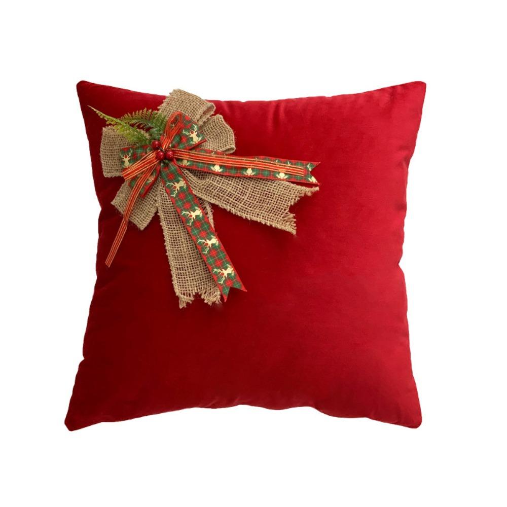 

Cute Throw Pillow Cover Polyester Fiber Bow Pillow Covers Christmas Cushion Cover Xmas Party Style A