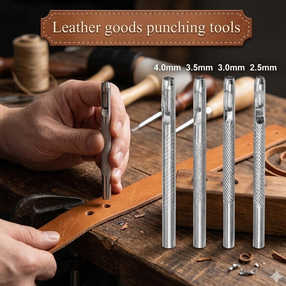 2.5-4mm Hollow Hole Punch Tool for Leather Belt Watch Band, High Hardness Carbon Steel Circular Puncher DIY Craft Tools
