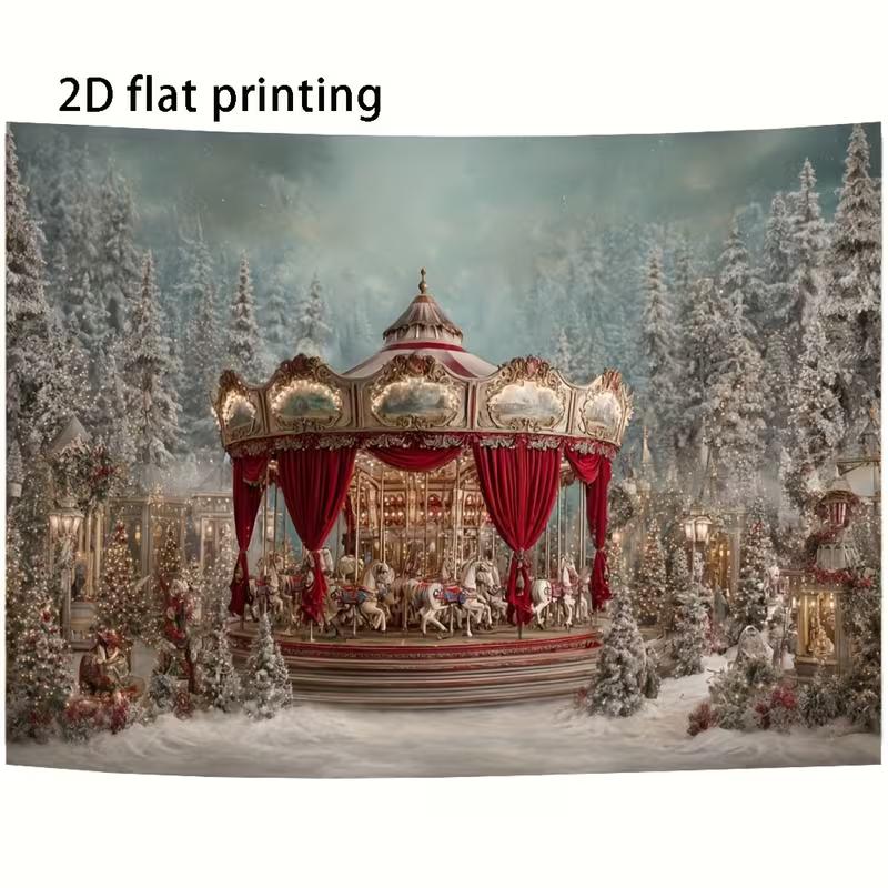 2D Christmas Carousel Backdrop for Holiday, Winter & New Year Studio Photography