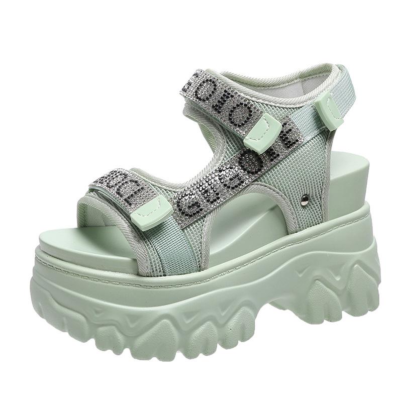 Korean Style Rhinestone Platform Velcro Sandals - 2024 Summer Collection