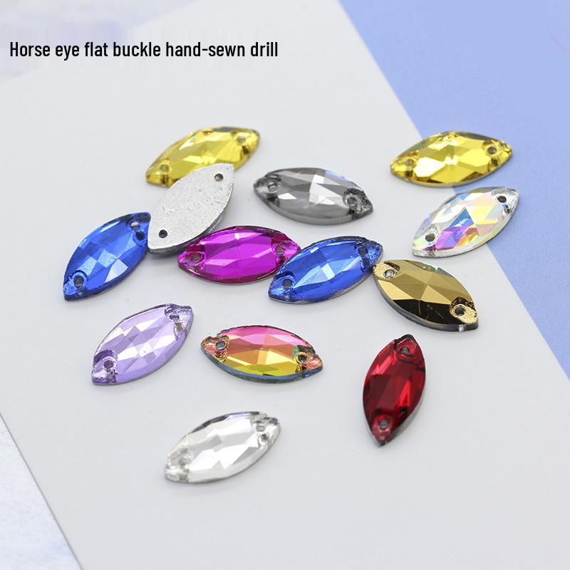 Premium Flat-Bottomed Double-Hole Glass Sewing Drill and Rhinestone Stickers for DIY Clothing, Shoes, Hats, and Bags.