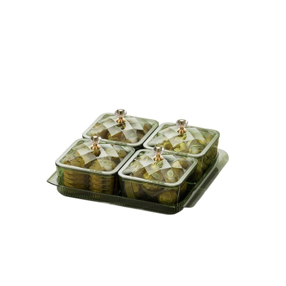 Dustproof Fruit Plate Partition Platter 2/4/6 Grids Snack Dessert Tray  Living Room