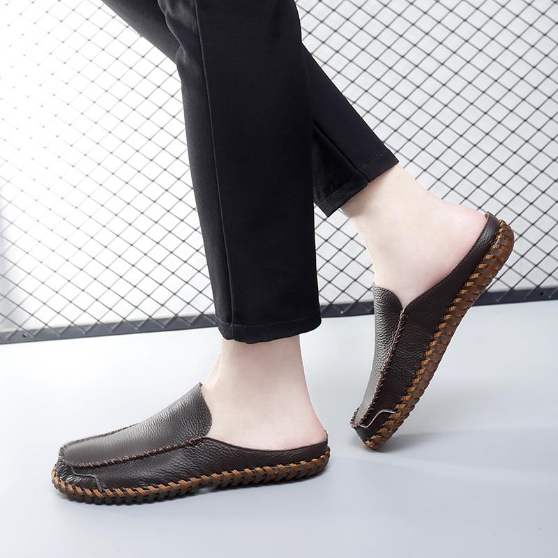 Men's Leather Slippers Slip On Casual Shoes