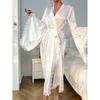 European and American Pajamas Women Lace Long sleeve Nightgown Bathrobe Homewear Women Sexy Lace Dress