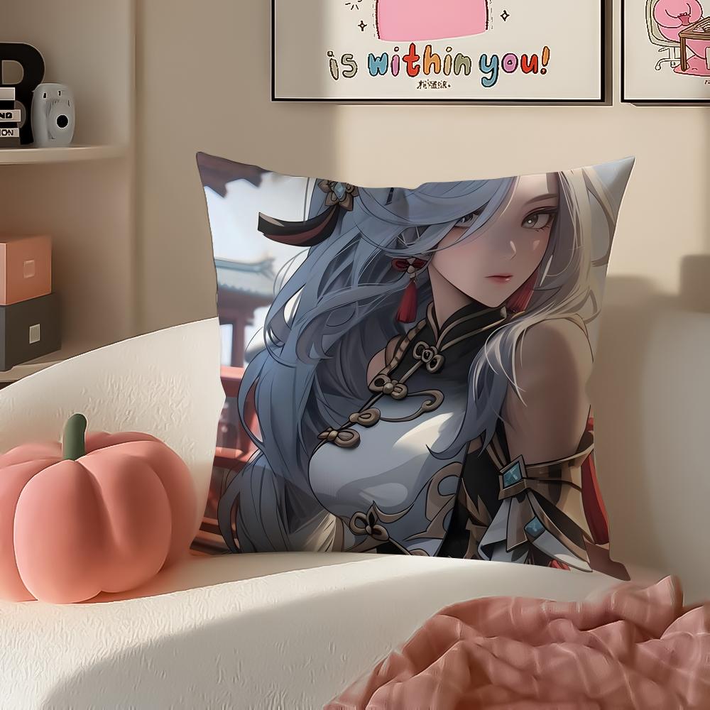 Game Genshin ShenHe Cushion Cover Pillowcase Short Plush Invisible zipper Room Sofa Cushion Cover