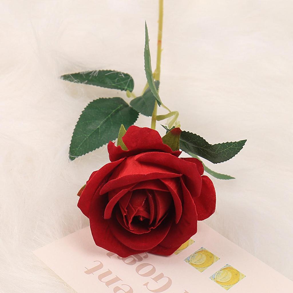 15PCS Simulation Velvet Roses Real Touch Artificial Flowers for Wedding Decor Home Party Red Velvet Cloth Roses 50cm