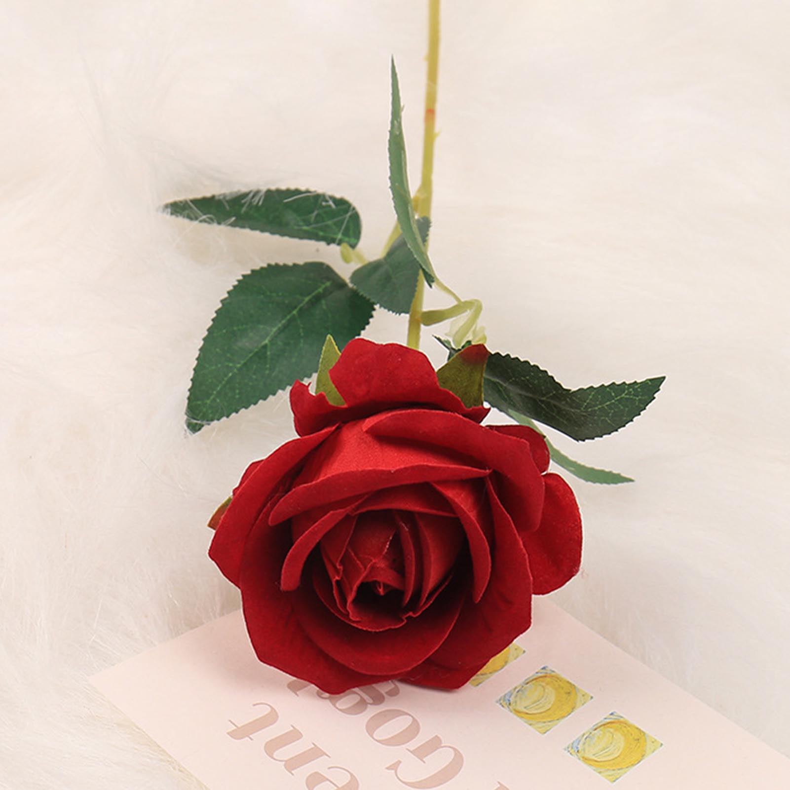 

15 шт. Красные Бархатные Розы Искусственные Свадебные Цветы Подарок на День Святого Валентина Фланель Симуляция Цветочная Романтическая Декор Украшение для Вечеринки темно-красного