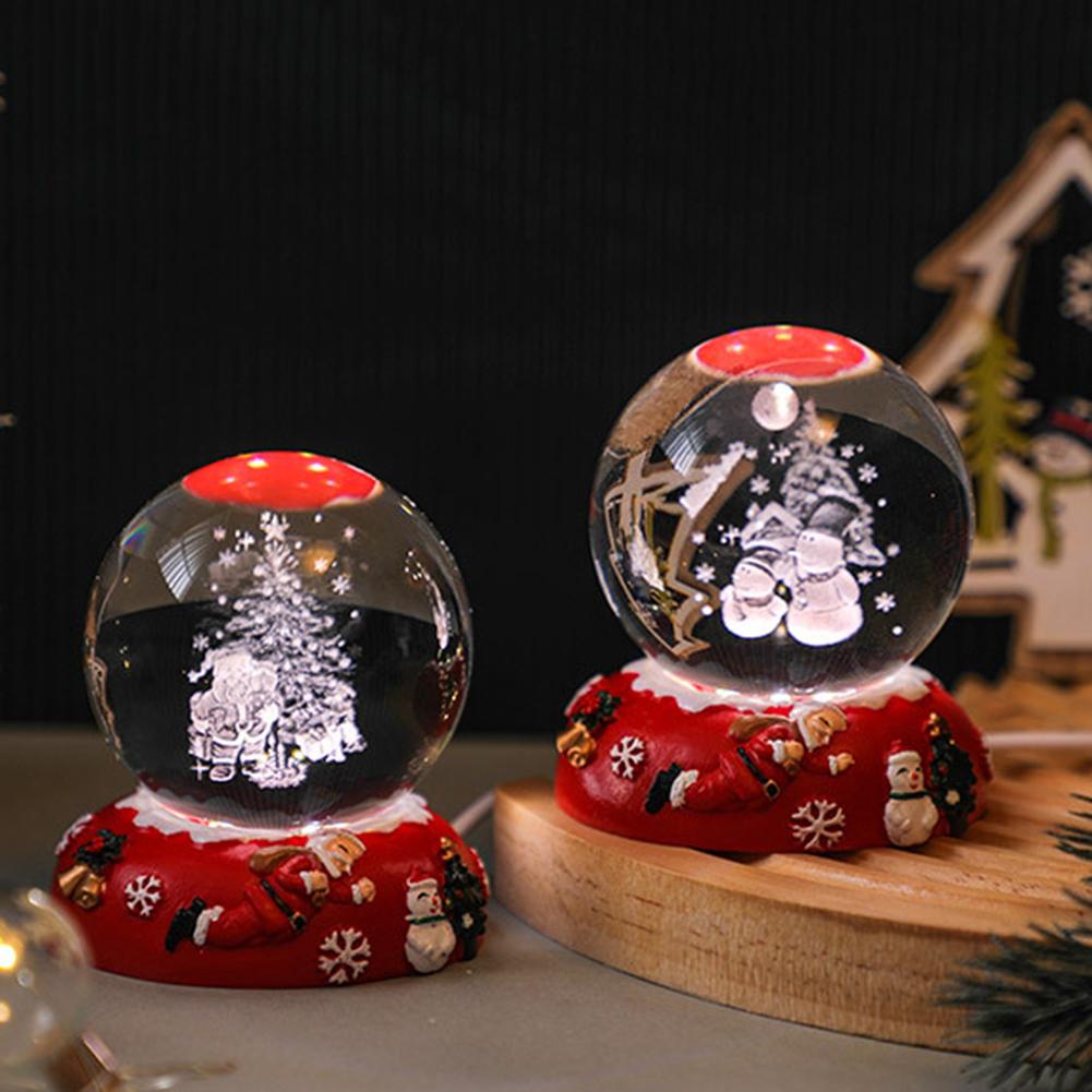 Christmas Crystals Balls Decor Bedside Desk Ornament Lights Bedroom Colorful Light Resin Night Light Christmas Decoration Gifts