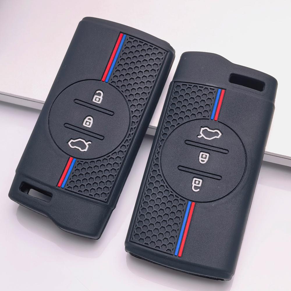 Soft Silicone Remote Key Case for Chery Tiggo 2 Tiggo 3X Tiggo 4 Tiggo 5X Tiggo 7 Pro Tiggo 8 Pro Honeycomb Texture Racing Stripe Remote Key Protector