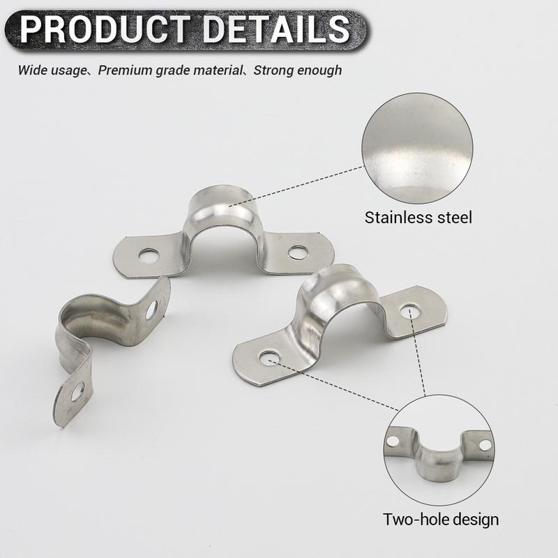 

JUIDINTO U Shaped Pipe Clamp Type 2-10pcs Stainless Steel with Two Holes for Water Pipe Plumbing Piping Saddle Clip M14 5pcs