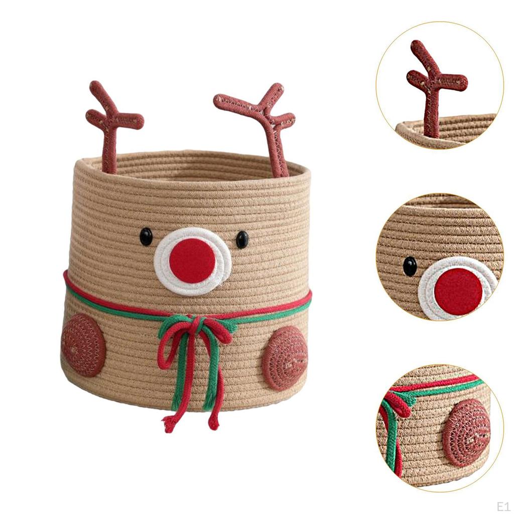 Christmas Basket with Reindeer Motif, Braided, Storage Box, Organizer, Decorative