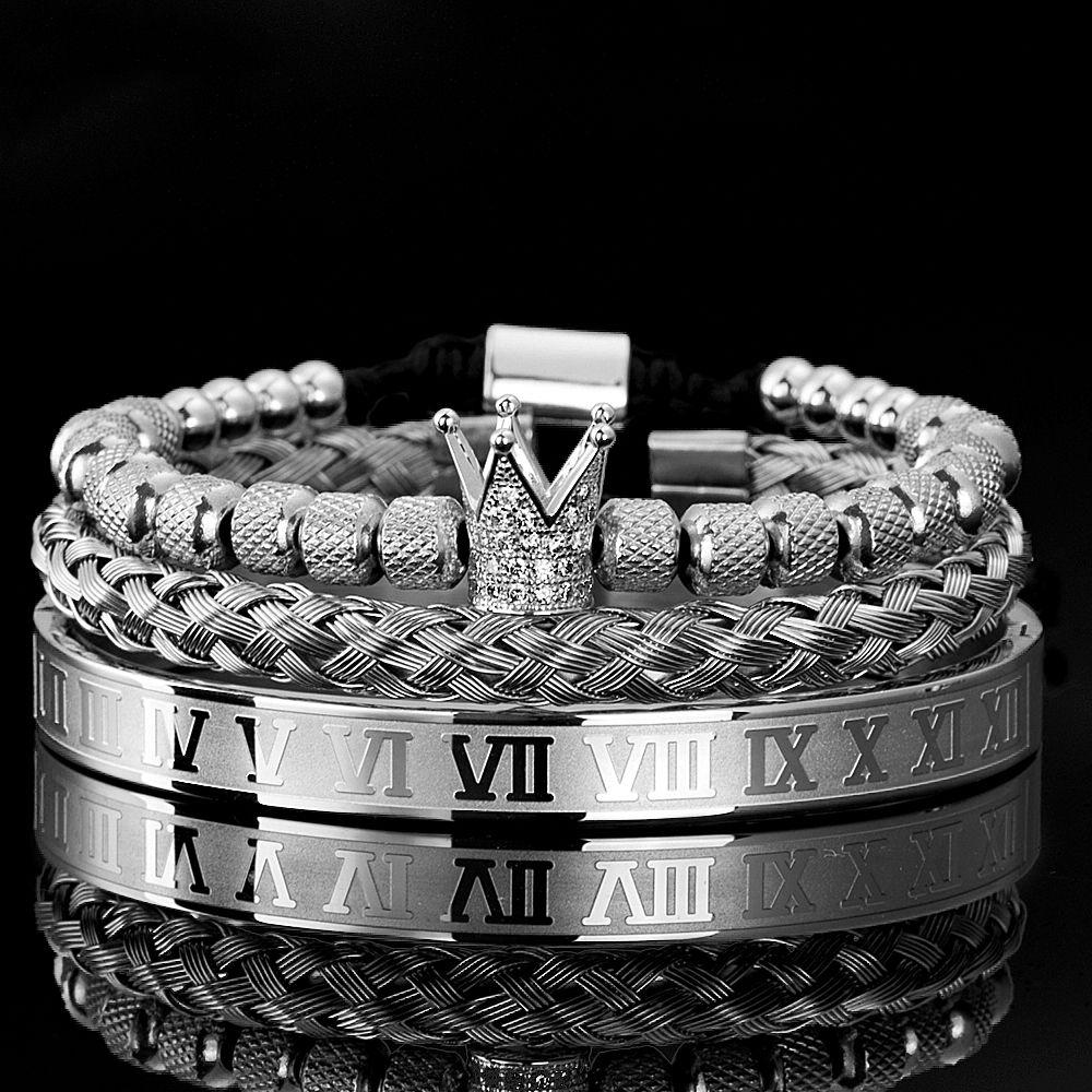 Micro-inlaid zircon crown bracelet set European and American trend diamond-inlaid titanium steel