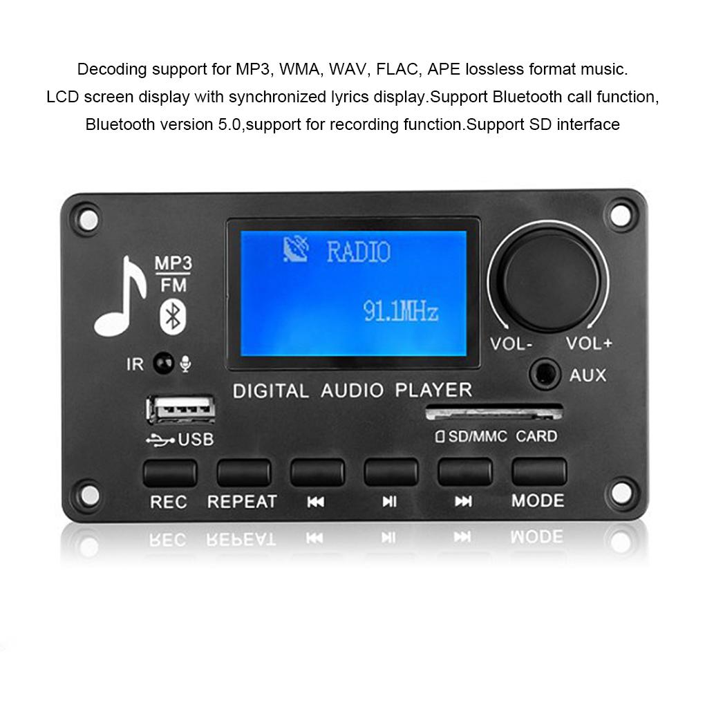 MP3 WAV Decoder Amplifier MP3 Player Bluetooth 5.0 Decoder Board Car FM Radio Module Support TF USB AUX 3.5 WAV Call Recording