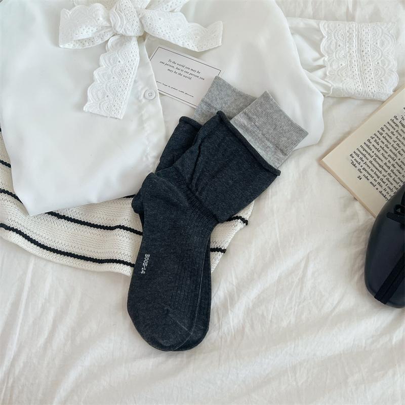 

Женские осенне-зимние новые носки с двойным манжетом и цветной отделкой в виде пузырьков 1 pair светло-серый/серый