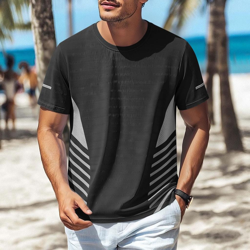 Camiseta de Malla de Seda Helada de Manga Corta para Hombre Secado Rápido Transpirable Ligera Deportiva Gimnasio Entrenamiento Top Cuello Redondo Ajuste