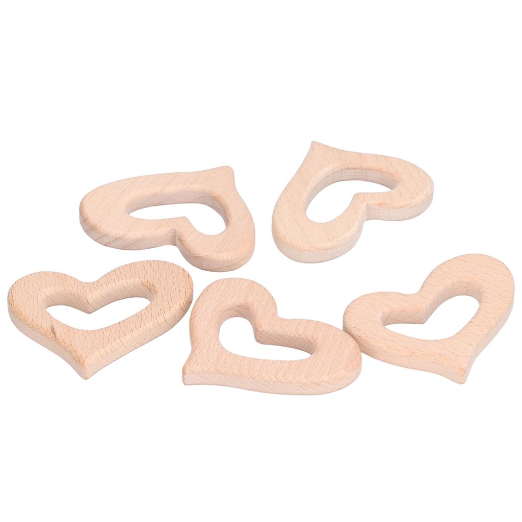 5Pcs DIY Baby Wood Teether Toys HeartShaped Polished Necklace Pendant Art Craft Accessory