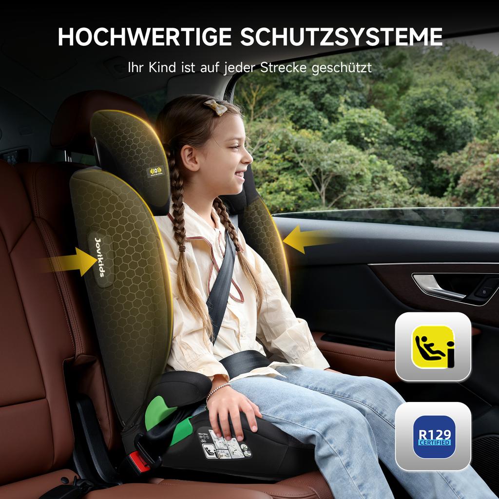 i-Size R129 Child Car Seat for 3.5 to 12 Years (100-150 cm), with Adjustable Backrest, Headrest, Side Impact Protection