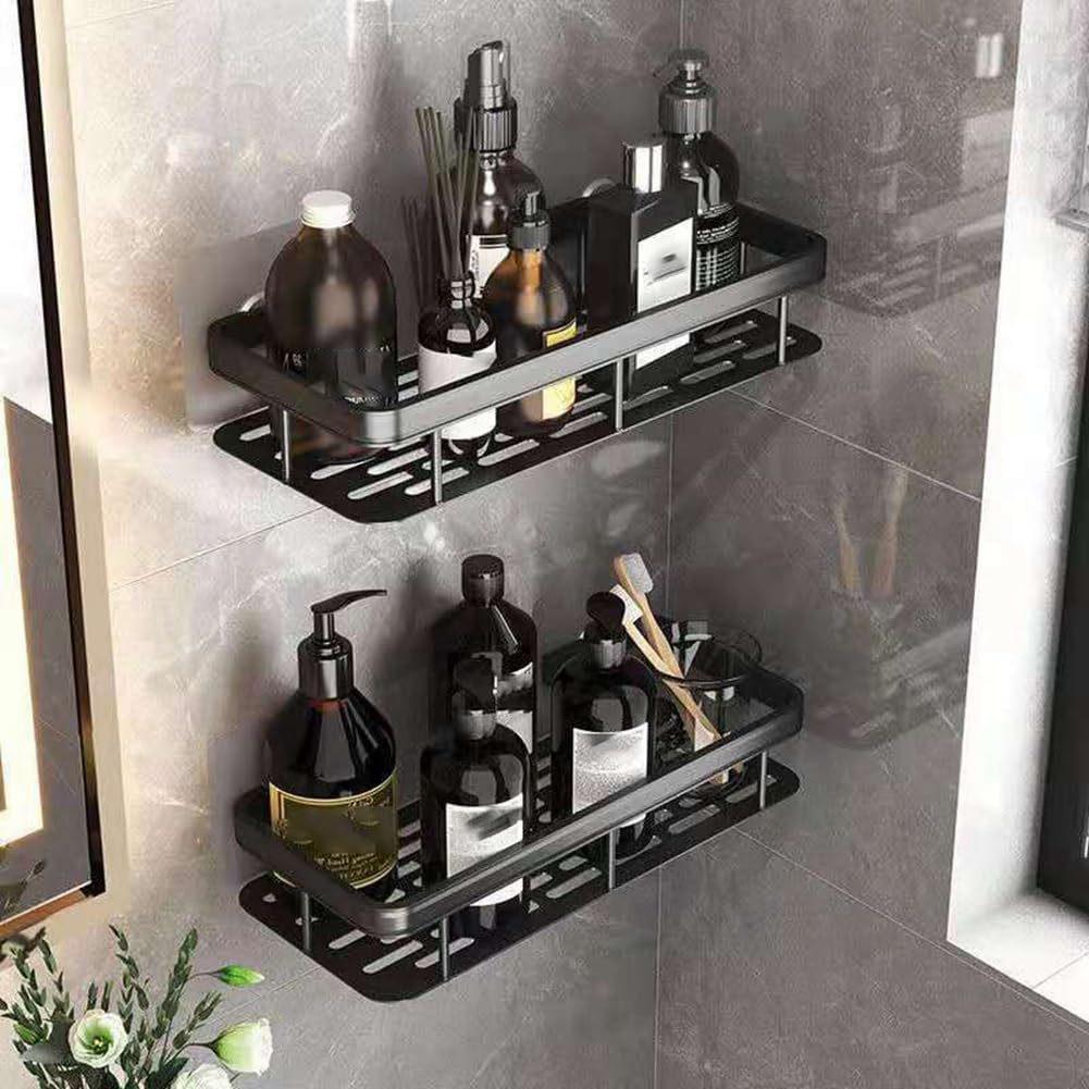 No-Drill Wall-Mounted Bathroom Storage Rack - Aluminum Nail-Free Shelves
