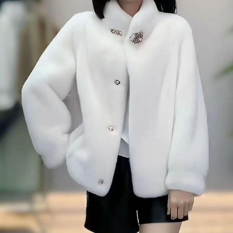 Autumn and winter new short stand-up collar imitation mink leather imitation fur jacket for women's middle-aged and old mothers