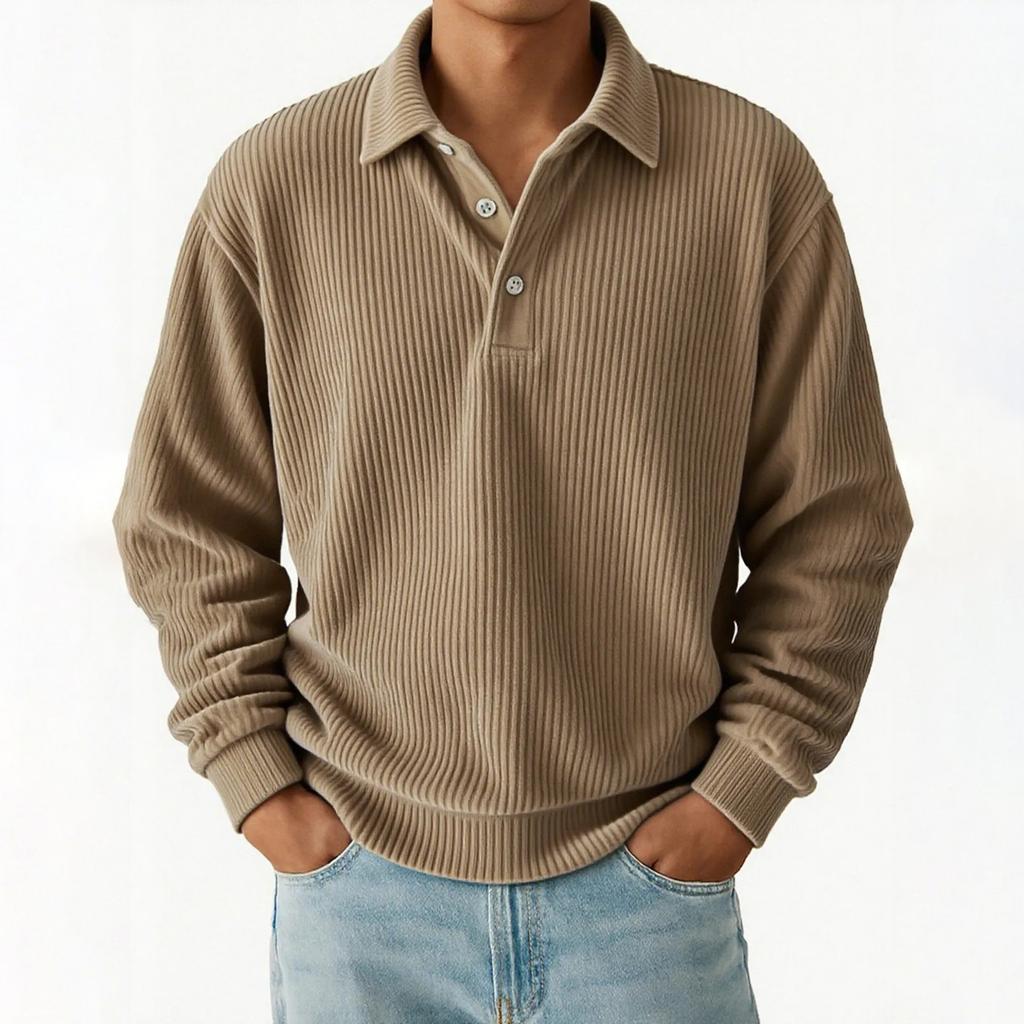 Men's  Casual Outdoor Lapel Corduroy Pullover Long-sleeved Top
