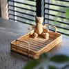New Plastic Storage Tray with Handle Wicker Woven Woven Basket Multifunction Rectangular Serving Tray Dining Table