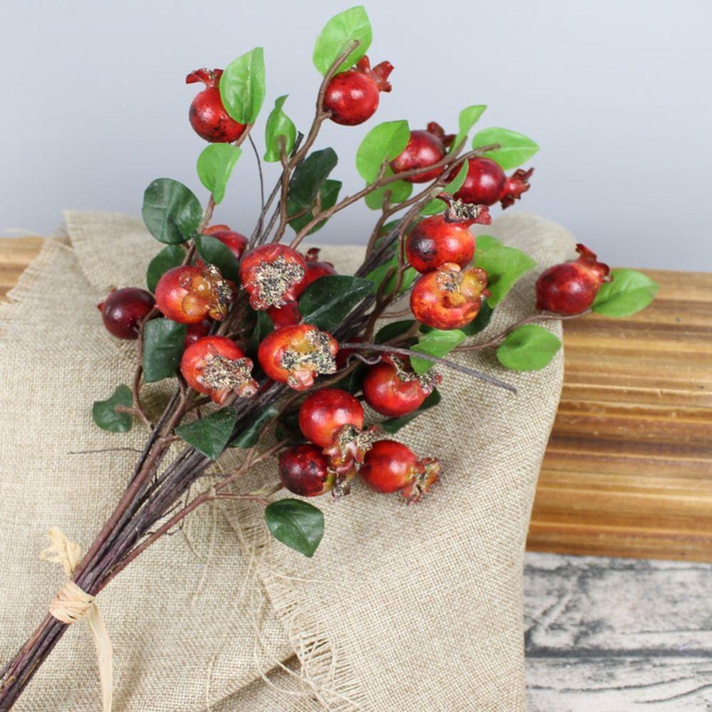 Handmade Artificial Pomegranate Branch Plastic Fake Plants  Home Decor красный