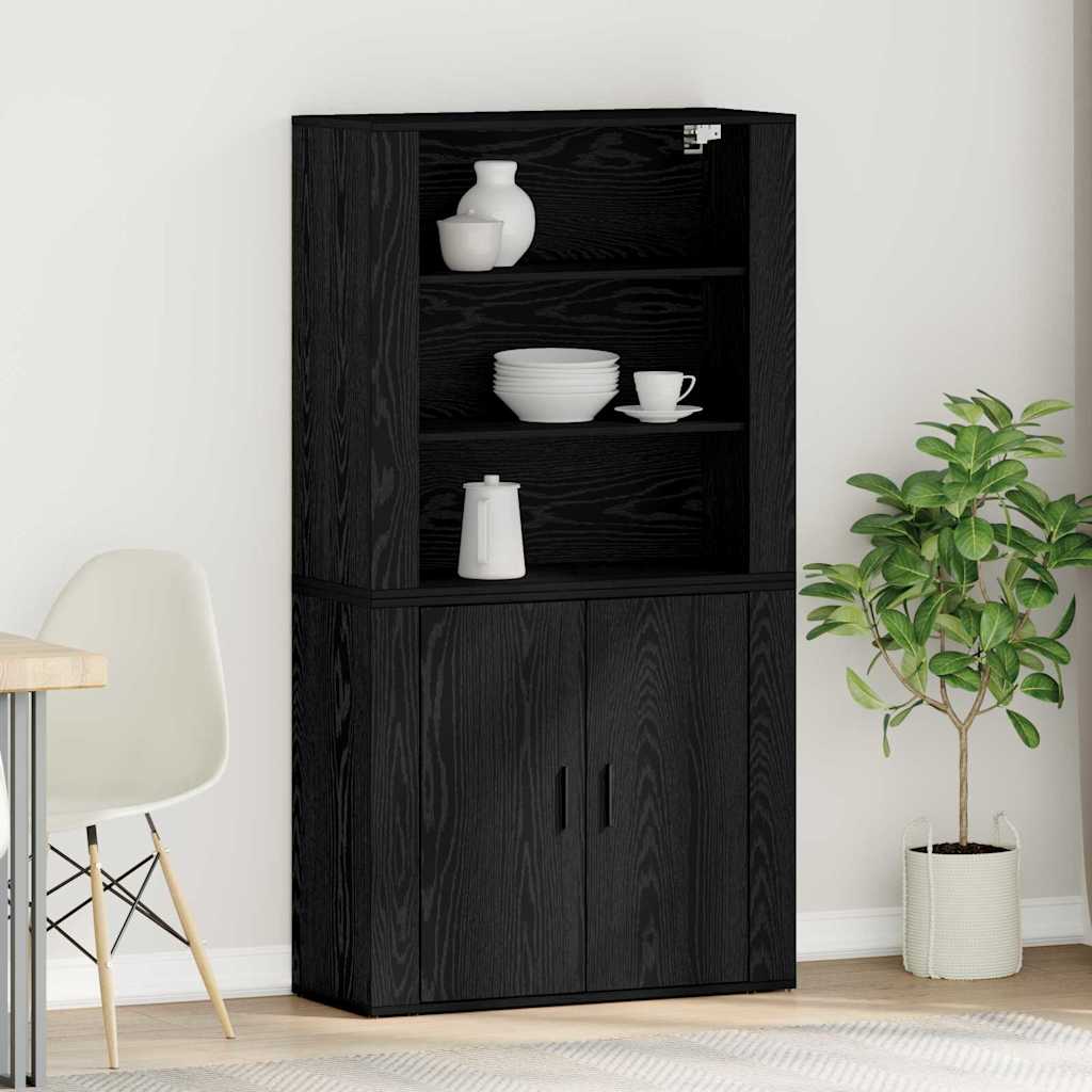 Highboard in Black Oak Look 80 x 33 x 150 cm Particleboard