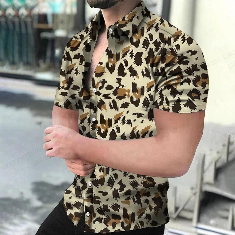 Camicie Hawaiane Estive da Uomo Collo a Revers Camisa Stampa 3D Leopardo Camicie Uomo Donna Manica Corta Camicetta Monopetto