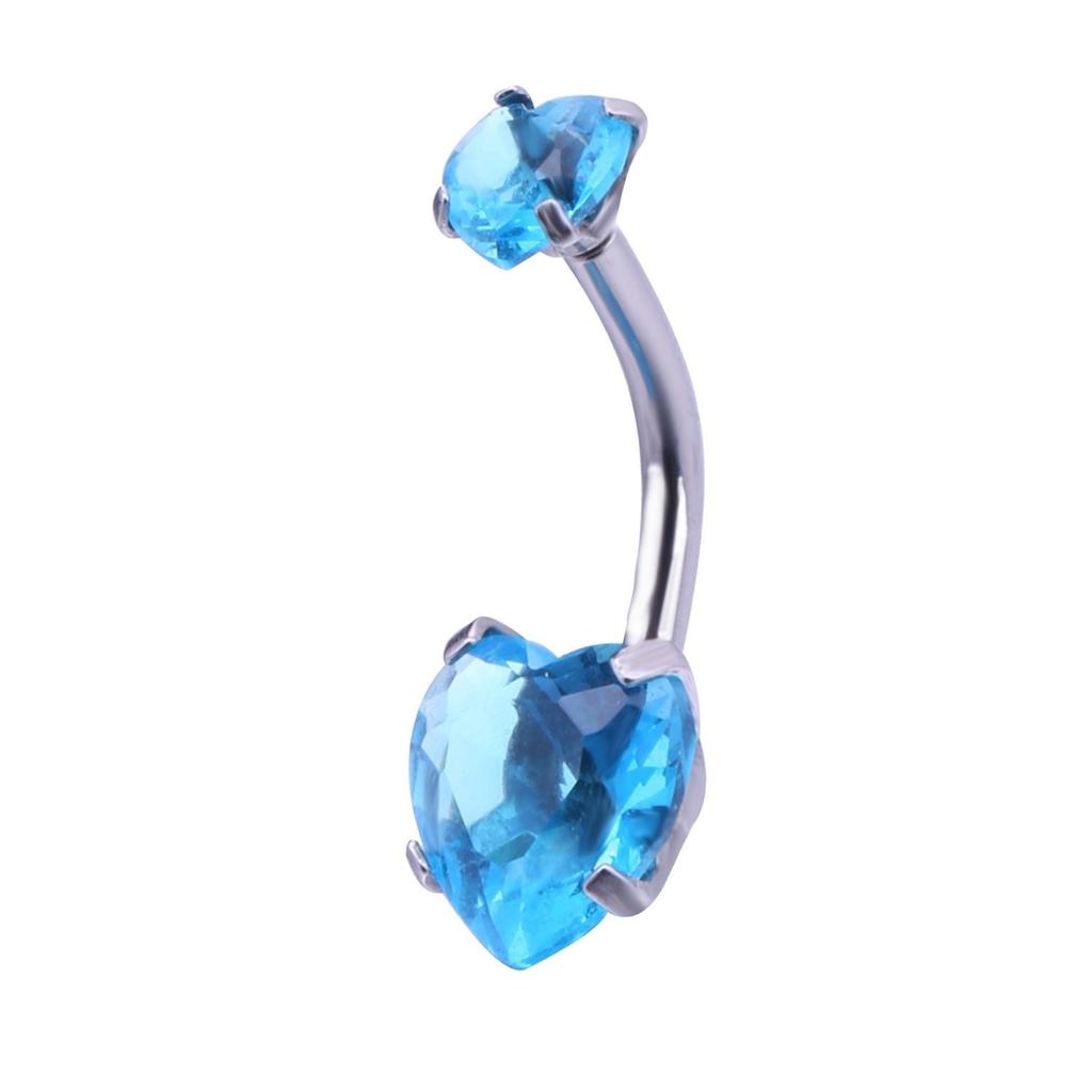 Stainless Steel Loving Heart Zircon Navel Stud Heart-Shaped Diamond Belly Ring Piercing Jewelry