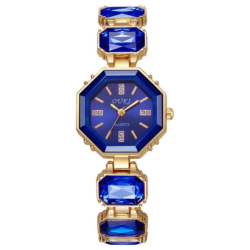 

Маленькие кубические конфетные часы, Большой драгоценный камень, Разноцветный изум, Нишевые, Высококлассные, Легкий люкс, Модные часы-браслет для женщин синий